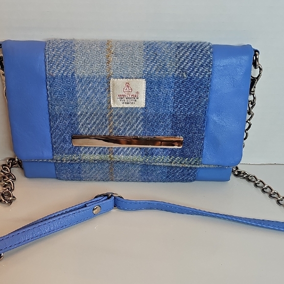 Harris Tweed Blue Plaid Crossbody Bag - Picture 2 of 6